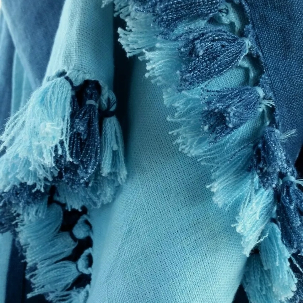 Pure Luxury Linen Throw Blanket 50" x 60" Belgian Linen Ombre Sky Blue